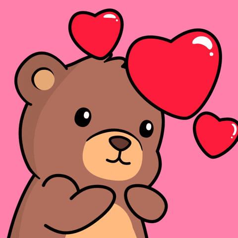 Animated teddy bear blowing kisses with hearts